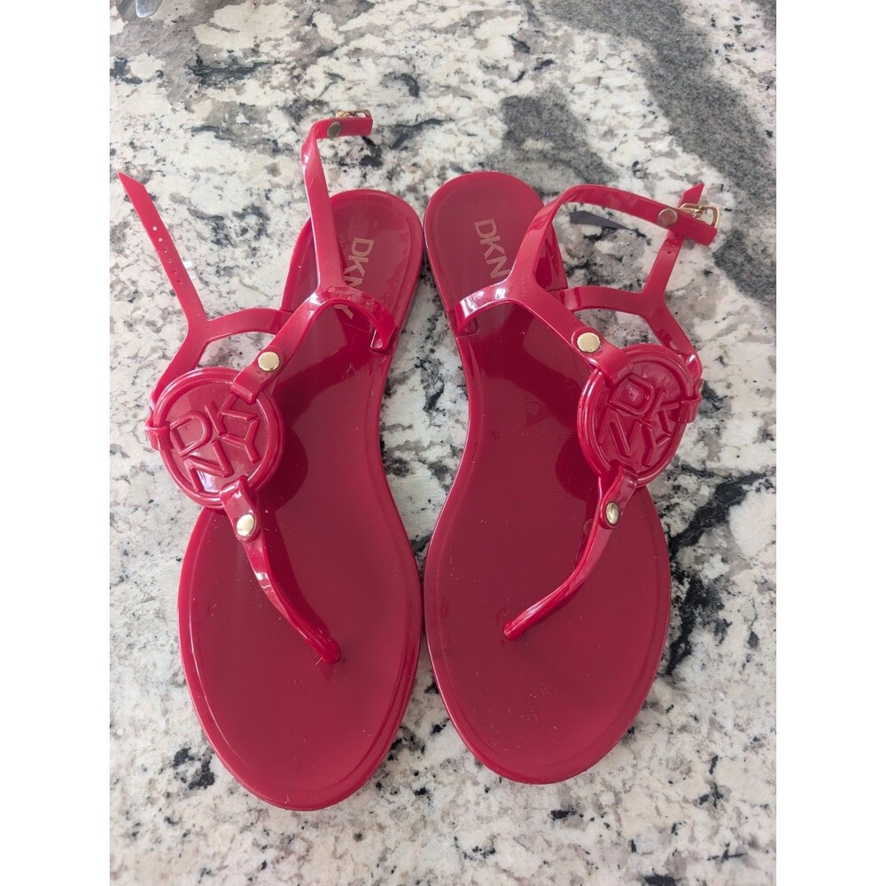 DKNY Jelly Sandals Jordan: Red Size 38 / 7.5 T-strap Logo Shoes Water